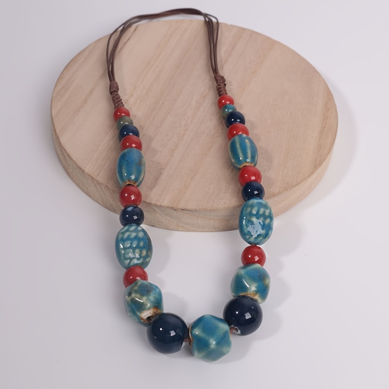 Women's Handmade Bohemian Ceramic Bead Necklace